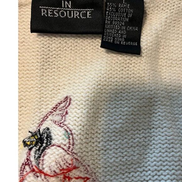 In Resource Cottagecore Grannycore Cardinal Embroidered Beaded Vest Cream Red L - Picture 1 of 6